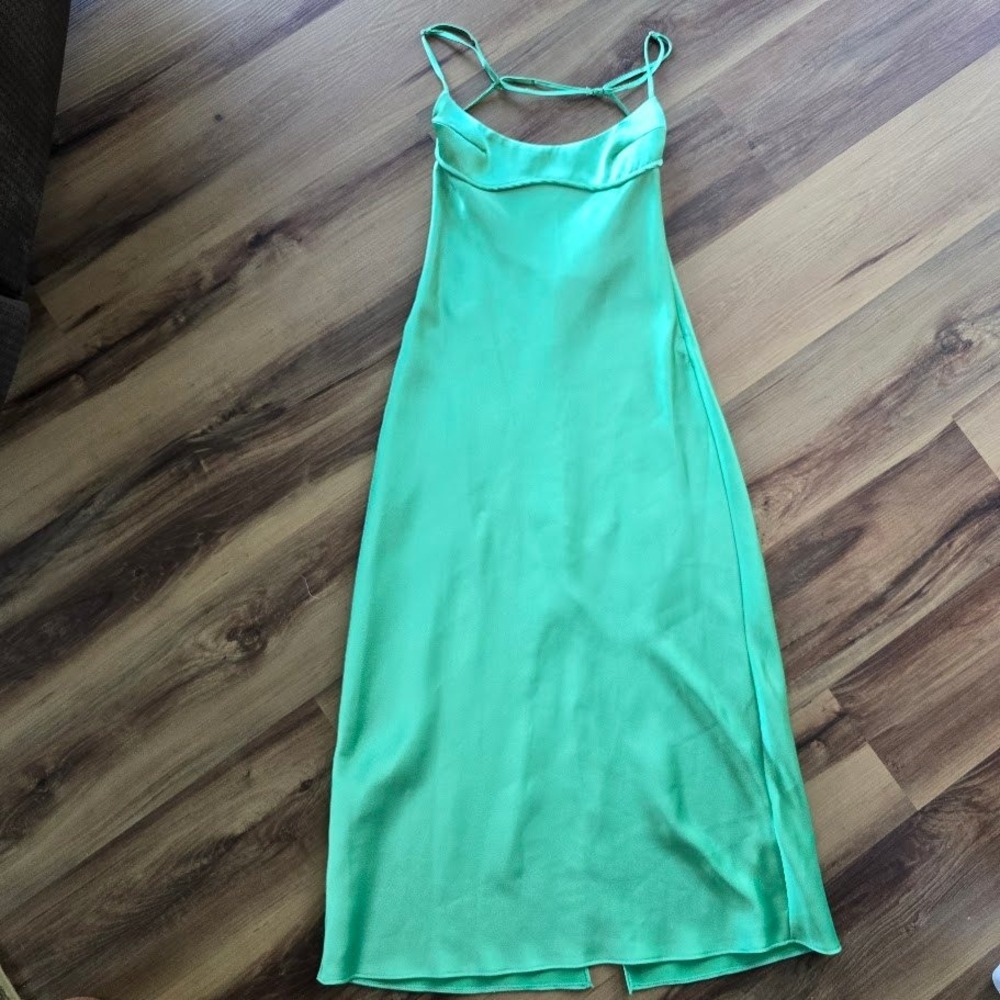 Zara Mint Green Satin Midi Slip Camisole Dress Backless Strappy Womens S Chic - Picture 9 of 16